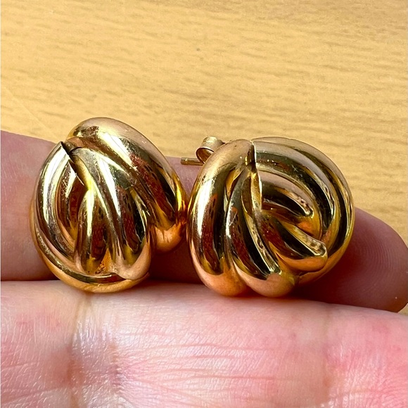 VINTAGE 18K YELLOW GOLD LARGE LOVE KNOT EARRINGS MADE IN ITALY STATEMENT SHOWY - Picture 10 of 16